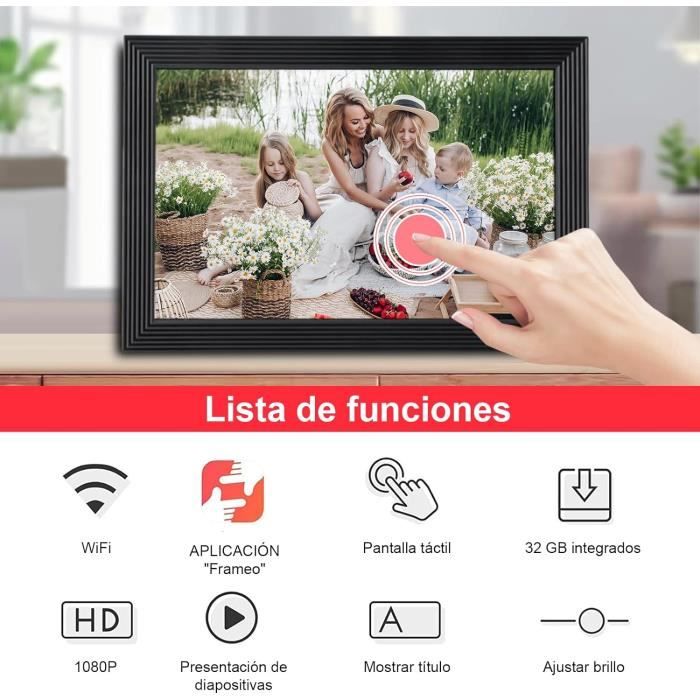 Cadre Photo Numérique WiFi 10,1 Pouces - Écran Tactile IPS HD, 32 Go, Partage Via App, Support Mural