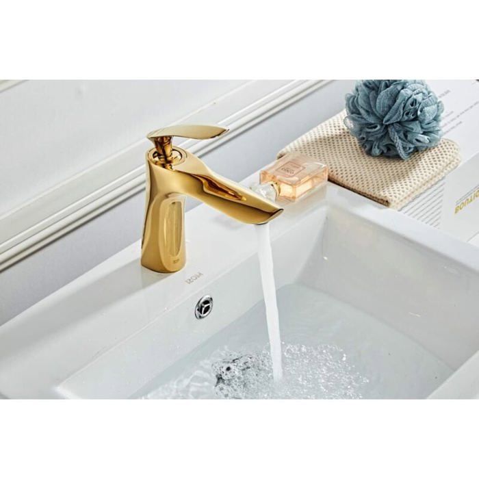 Lababo Label Robinet de lavabo pour salle de bain Mitigeur en laiton Fini or chrome ...
