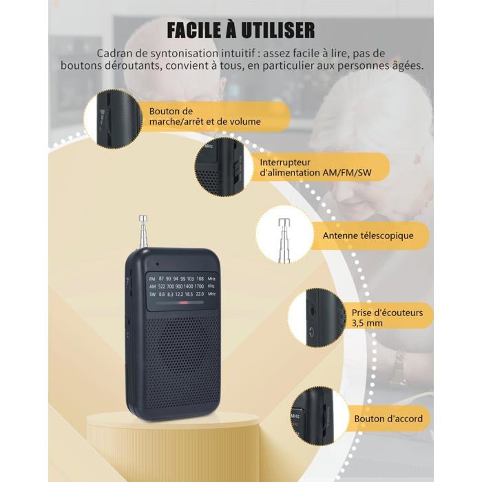 Radio PANASEN portable AM/FM SW, lampe de poche 21 bandes, grand écran