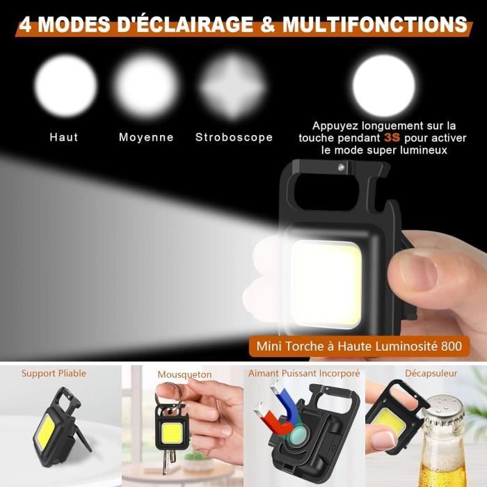 Lampe de poche à LED ultra lumineuse étanche avec 4 modes d'éclairage,  torche multifonctionnelle se