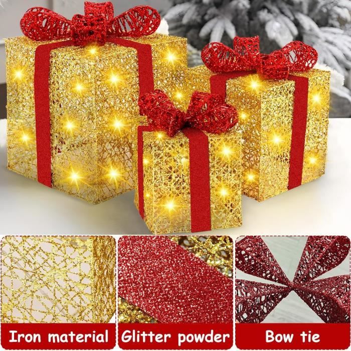 Boîtes à Cadeaux Lumineuses de Noël - Lot de 3 boites décoration coffret  cadeau Noël