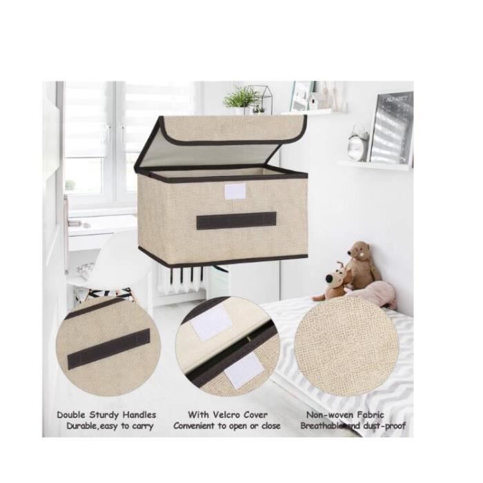 Boîtes Rangement TYEERS - Lot De 3 - 44x30x29cm - Tissu Pliable Lavable - Beige