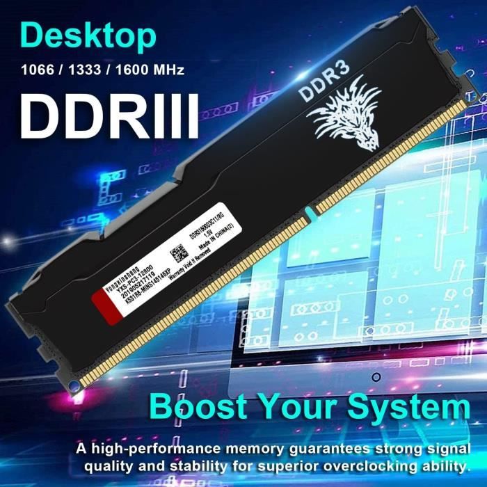 Barrette RAM DDR3 16Go 1600MHz PC3-12800 1.5V - Pour Carte Mère AMD AM3/AM3+/FM1/FM2 (Non-ECC)