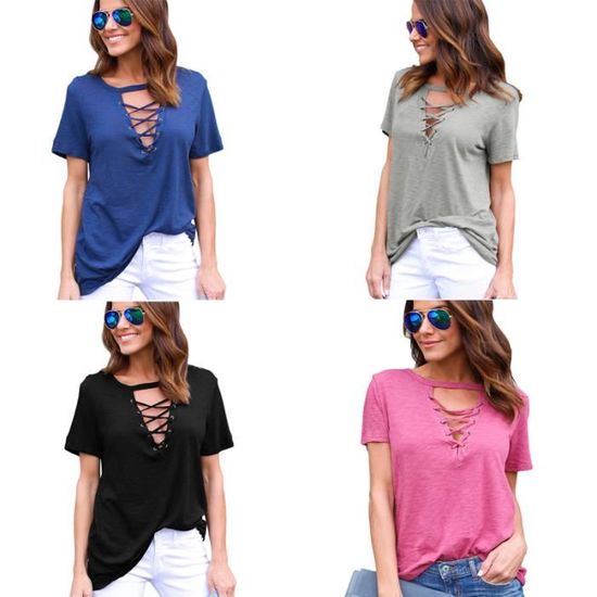 T shirt 2025 a lacet femme