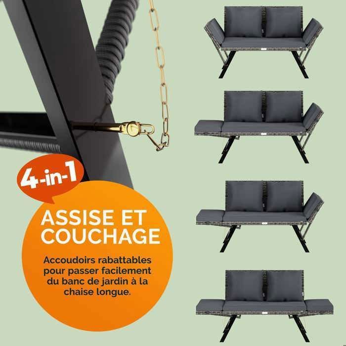 Salon De Jardin 4 Personnes Casaria - Polyrotin Crème, Table + 2 Chaises + Banc, Résistant Intempéries
