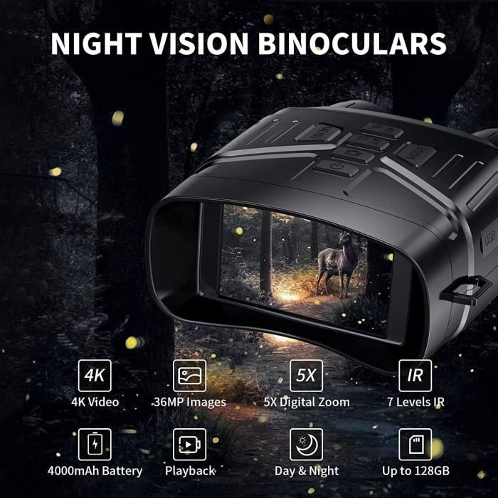 Jumelle Vision Nocturne Infrarouge-5K Lunette Vision Nocturne avec Zoom  Numérique 10X Batterie 3800mAh TFT écran 4 pour la Chasse - Cdiscount  Appareil Photo
