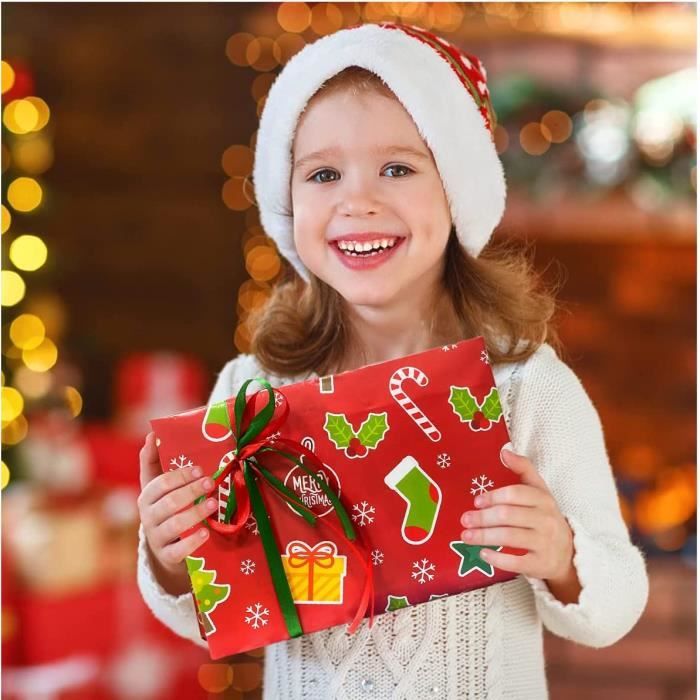 Papier cadeau Set X-Mas (4 Stk, Doré, Vert, Rouge, Arbre de Noël, Père Noël)  - Interdiscount