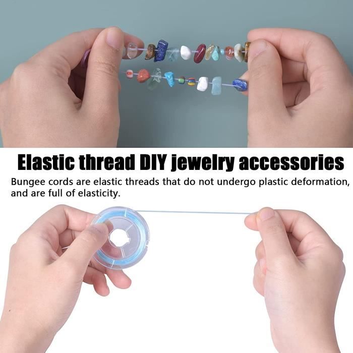 12 PCS Fils pour Bracelets Perles, Fil Cristal Élastique 0,5mm Cordon  Elastique Extensible Avec Aiguille et Ciseaux