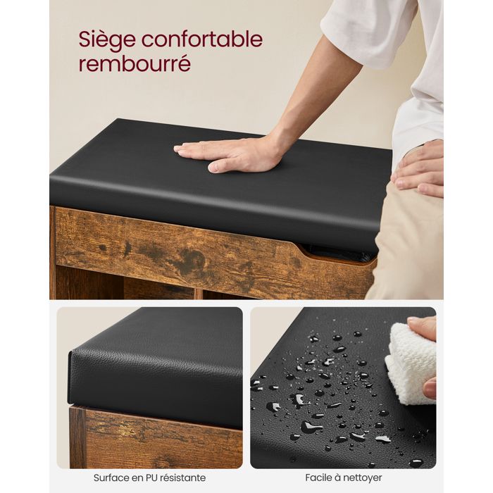 Banc à Chaussures Rembourré, Banc De Rangement, 3 Compartiments Rangement Cache Etageres Pour Salon Entree Chambre Capacite De Charge 150 Kg Marron Rustique Banc à Chaussures Rembourré, Banc De Rangement, 3 Compartiments Rangement Cache Etageres Pour Salon Entree Chambre Capacite De Charge 150 Kg Marron Rustique