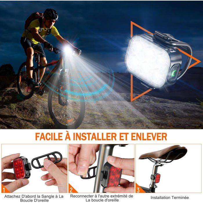 Lumiere Velo [Spot & Faisceau d'Inondation], Éclairage Vélo Avant et Arrière Rechargeable par