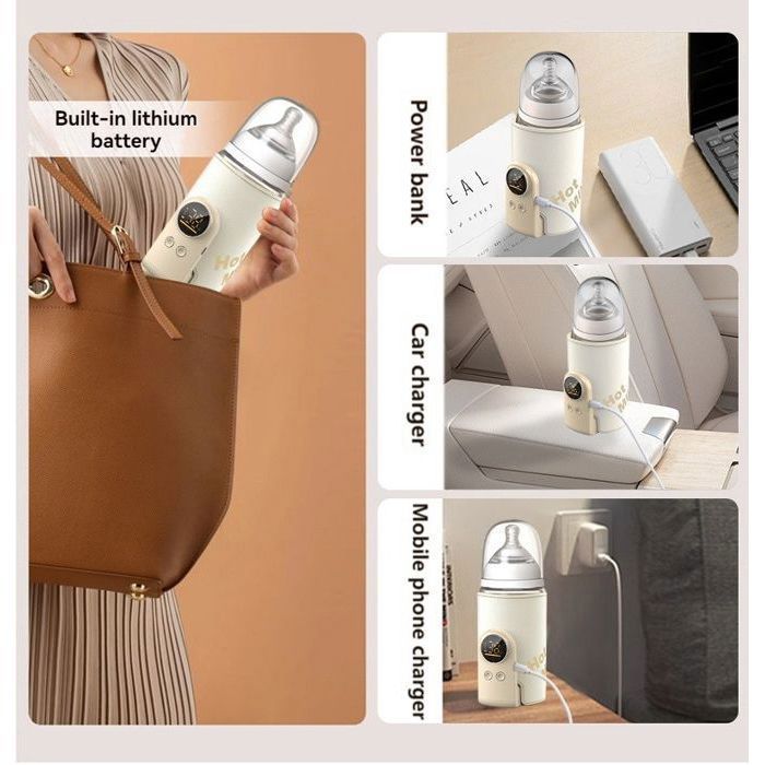 Chauffe-biberon Portable Sans Fil 380ml - 2 Modes, Température Réglable, Recharge USB-C (autonomie Longue)