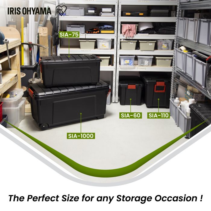 Lot De 3 Caisses De Rangement IRIS OHYAMA 68L Avec Couvercle - Plastique Robuste, Empilable - Noir