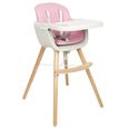 Chaise haute pour enfants en bois KEDIA - modèle rose - plateau amovible - repose-pied amovible-0