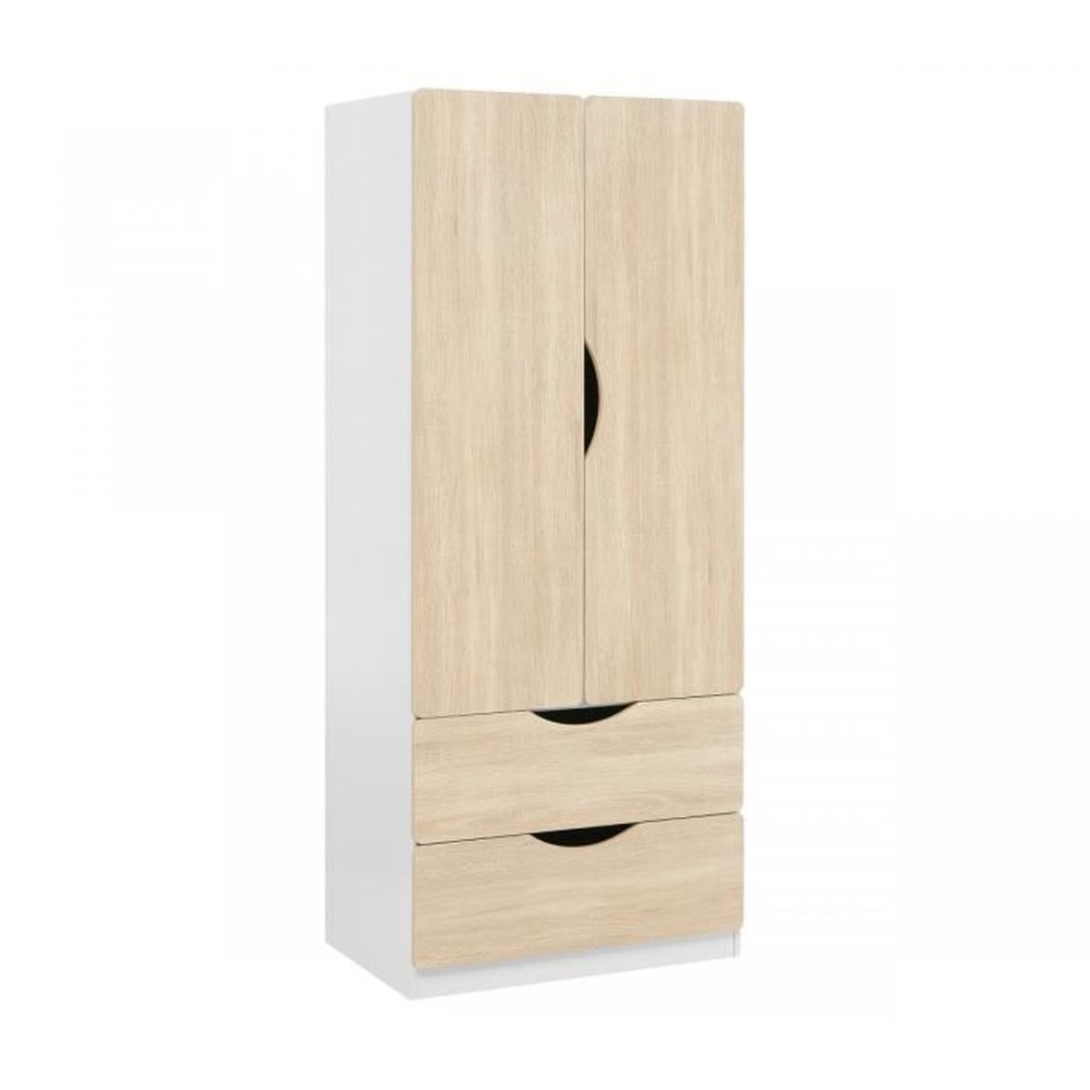 Armoire 2 Portes Blanche Et Bois Clair Ar3000 Achat Vente