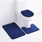 WOVTE Tapis de salle de bain - ANNEFLY - 3 pièces - Antidérapant - Bleu - Lavable
