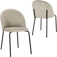 KARINNE - Lot de 2 chaises en velours beige et pieds noirs