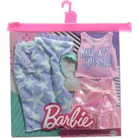 Coffret 2 Habits Barbie : Jupe Rose + Top - Robe Violette + Serre Tète - Tenue De Ville - Vêtement Poupée