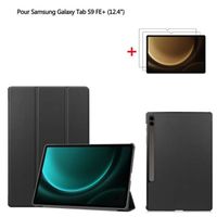 Tablette Coque Pour Samsung Galaxy Tab S9 FE Plus 12.4" Noir Housse PU Cuir Avec Film de protection d'écran Film trempé 2 Pack