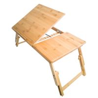 KKTONER Table pour ordinateur portable Support pour ordinateur portable réglable en hauteur Plateau de lit pliable en bambou 
