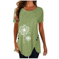 T-Shirt Femmes Casual Plus Size Impression O-Neck Manches Courtes Long Chemisier Top Vert