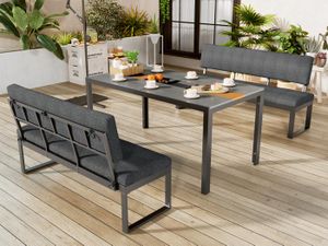 Ensemble table et chaise de jardin Salle à manger de jardin en aluminium 6 places - Table + 2 bancs - Coussins de dossier et d'assise amovibles - Gris