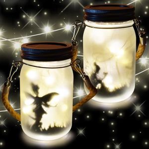 LAMPION Lanterne Solaire Exterieur - 2 Pièces - Fée de Papillon dans un Bocal Mason - Étanche IP65