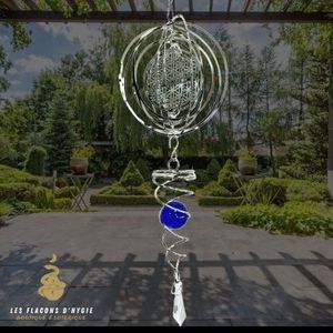 CARILLON À VENT Bougie (Hors Anniversaire) - Mobile Carillon éolien 3D Fleur de vie Spirale Boule Bleue Marine - - Aucune