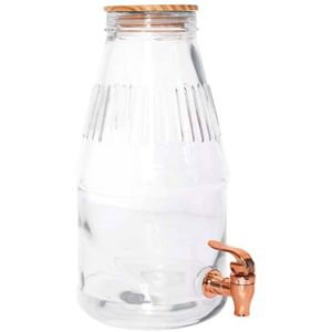 Fontaine à boisson en verre 4ltr avec support et couvercle en bois -  Koropaconfortetdeco