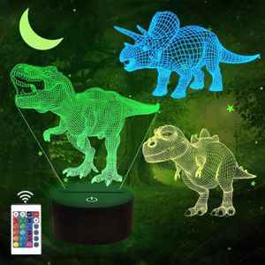 16 Couleurs Changeantes Lampe Dinosaure avec Télécommande Cadeaux Dinosaure pour Garçons Veilleuse Dinosaure Décorations Chambre Dinosaure Jouet Dinosaure Lumière 3D Dinosaure pour Enfant Dino1 