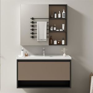 SALLE DE BAIN COMPLETE Ensemble meubles de salle de bain, meuble avec vasque en céramique suspendu largeur 90 cm, meuble avec tiroirs, gris