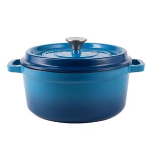 Cocotte En Fonte Émaillée BBQ-TORO 4L 24cm Bleue - Compatible Induction