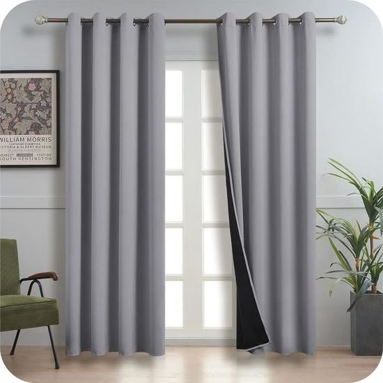 Rideaux Occultants Thermiques 2 Pièces - 117x137 Cm - Isolation Lumière Et Bruit - Oeillets Métal - Kaki - Pour Chambre Et Salon