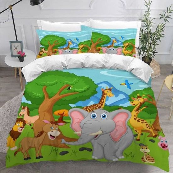 Housse De Couette 3D 160x200 Cm + 2 Taies - Microfibre Douce, Imprimé Sanglier Forêt - Fermeture éclair, Attaches Coins