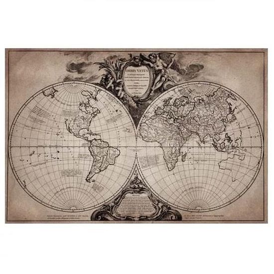 Cadre Toile Carte Du Monde Ancienne 90 X 60 Cm Cdiscount Maison