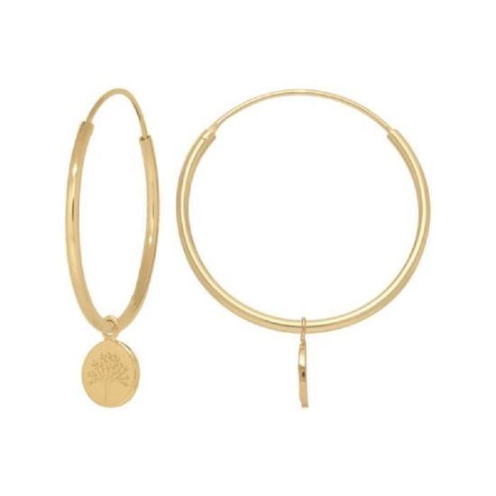 Boucles D'oreilles Créoles Enfant - Motif Arbre De Vie - 12mm - Plaqué Or 750/18K - Neuves Avec étiquettes - Bijouterie Le Papillon Bleu
