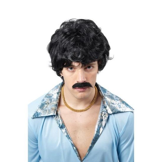 Lot de 6 Perruque noire de chanteur disco homme Taille unique Perruque de f te accessoire de d guisement et costume