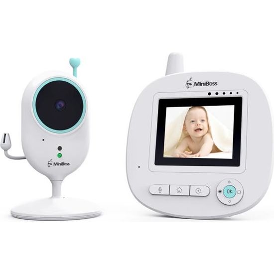 MiniBoss Babyphone bébé Moniteur Caméra 2,4" LCD Babyphone Numérique Transmission sans Fil Portée de 960ft Capteur de Température Vi