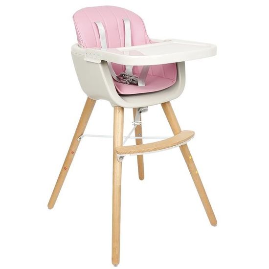 Chaise haute pour enfants en bois KEDIA - modèle rose - plateau amovible - repose-pied amovible