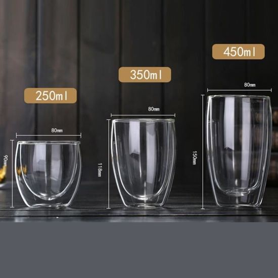 Tasse en verre à double paroi résistante à la chaleur Tasse à café de bière Tasse en verre transparent, transparent, 250 ml