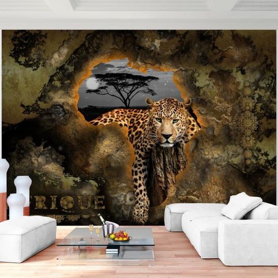 Runa Art Papier Peint Intissé 396 X 280 Cm Leopard Afrique | Toison Décoration Murale Salon Chambre á Coucherr | Fabrication Allemande | Noir Et Blanc