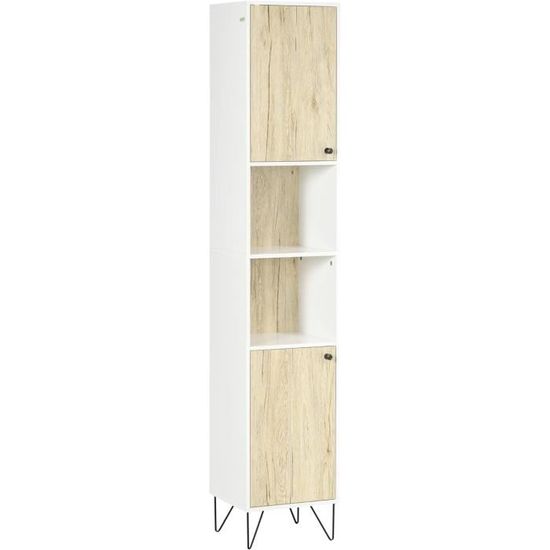 Meuble Colonne Salle De Bain Kleankin - 40x30x164cm, Blanc - 3 étagères, Tiroir, Porte - Idéal Petits Espaces