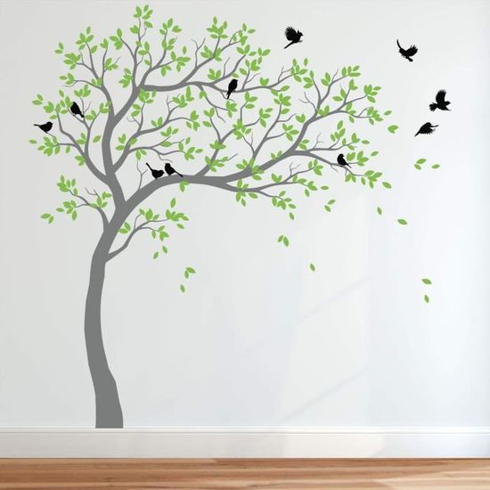 Autocollant Mural Arbre Avec Oiseaux - Décoration Vinyle - Modèle T11 ONE COLOR MIR