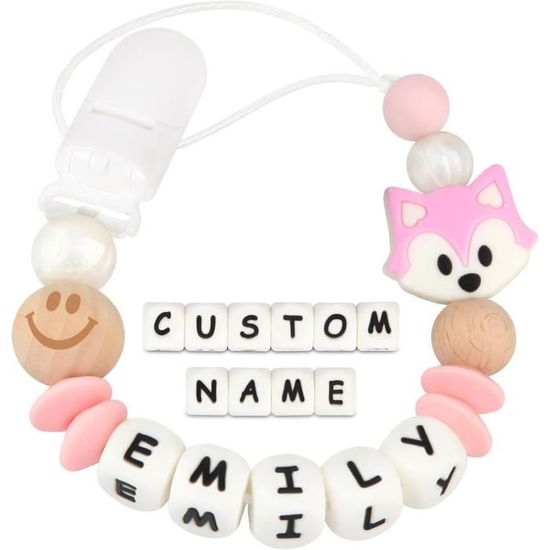 Kowlone Attache-Sucette Personnalisée Avec Prénom – Clip Silicone Souris – Chaîne Tétine Bébé Garçon Fille (Bleu Marine)
