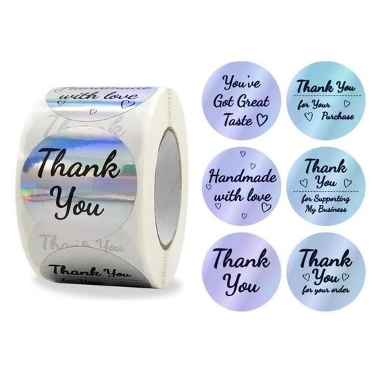 24 Etiquettes autocollantes rondes,étiquettes adhésives 35 mm Merci, emballage cadeau, sticker emballage commande