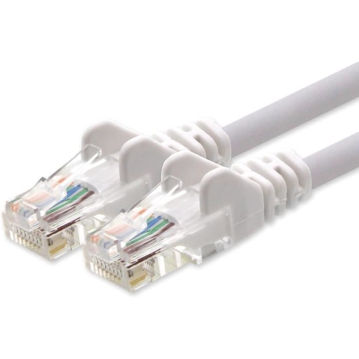 GlobalTone Câble ethernet réseau Cat5e RJ-45 24AWG CCA Blanc 1000pi main image 1