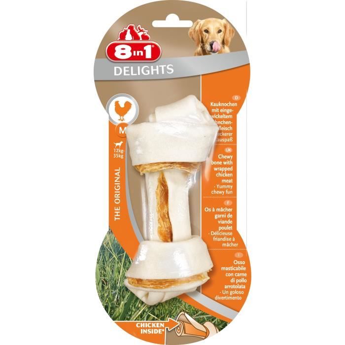 8in1 Os à mâcher au poulet Delights M - Pour chien
