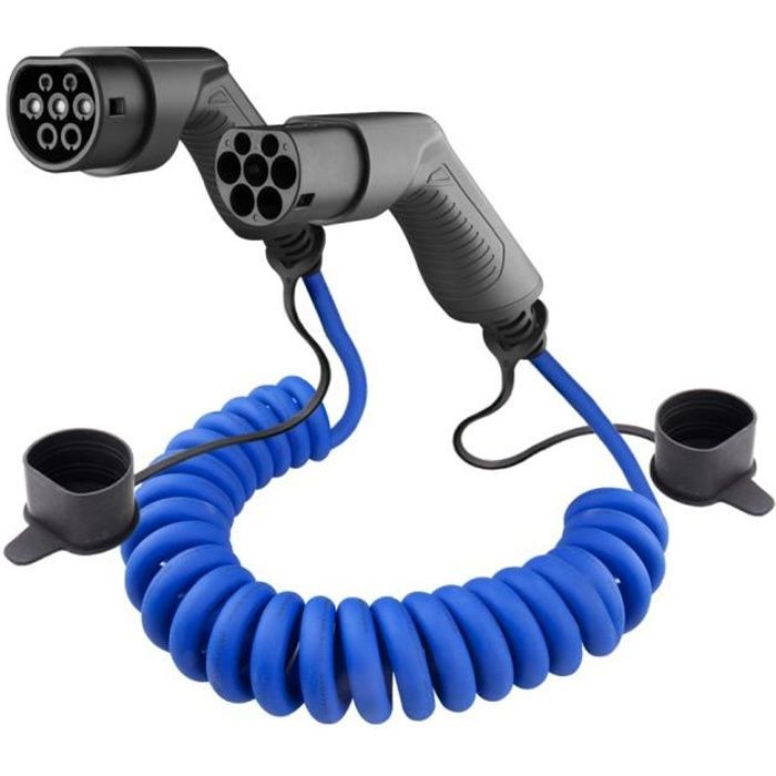 Morec 32A 7KW Monophasé Type 2 Câble de Recharge Blue de 5 mètres, ev Chageur pour Station de Charge