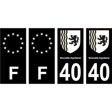 40 Landes noir autocollant plaque immatriculation auto sticker Lot de 4 Stickers - Angles : droits