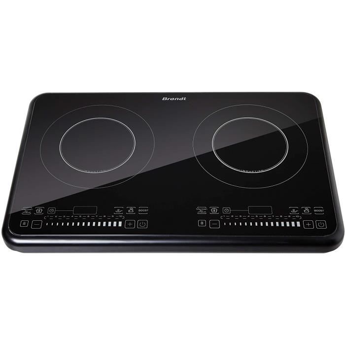 Brandt TI2FSOFT - Table à Induction Posable - 2 Foyers - Commande Slider - 5 Modes de Cuisson Préprogrammées - 3400W - Noir