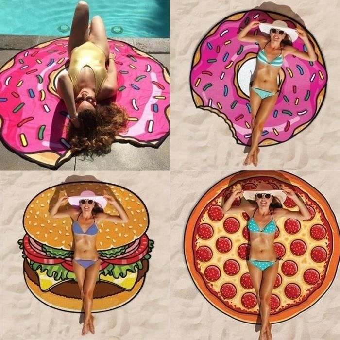 Serviette de plage burger donut et pizza @YC